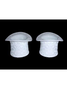 Fenton White Milk Glass Daisy and Button Top Hat Set Of 2